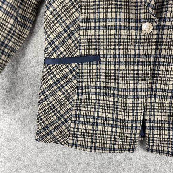 Susan Graver Tailored Jacquard Knit Blazer Women Medium Plaid Elbow Patch Career - Picture 8 of 16
